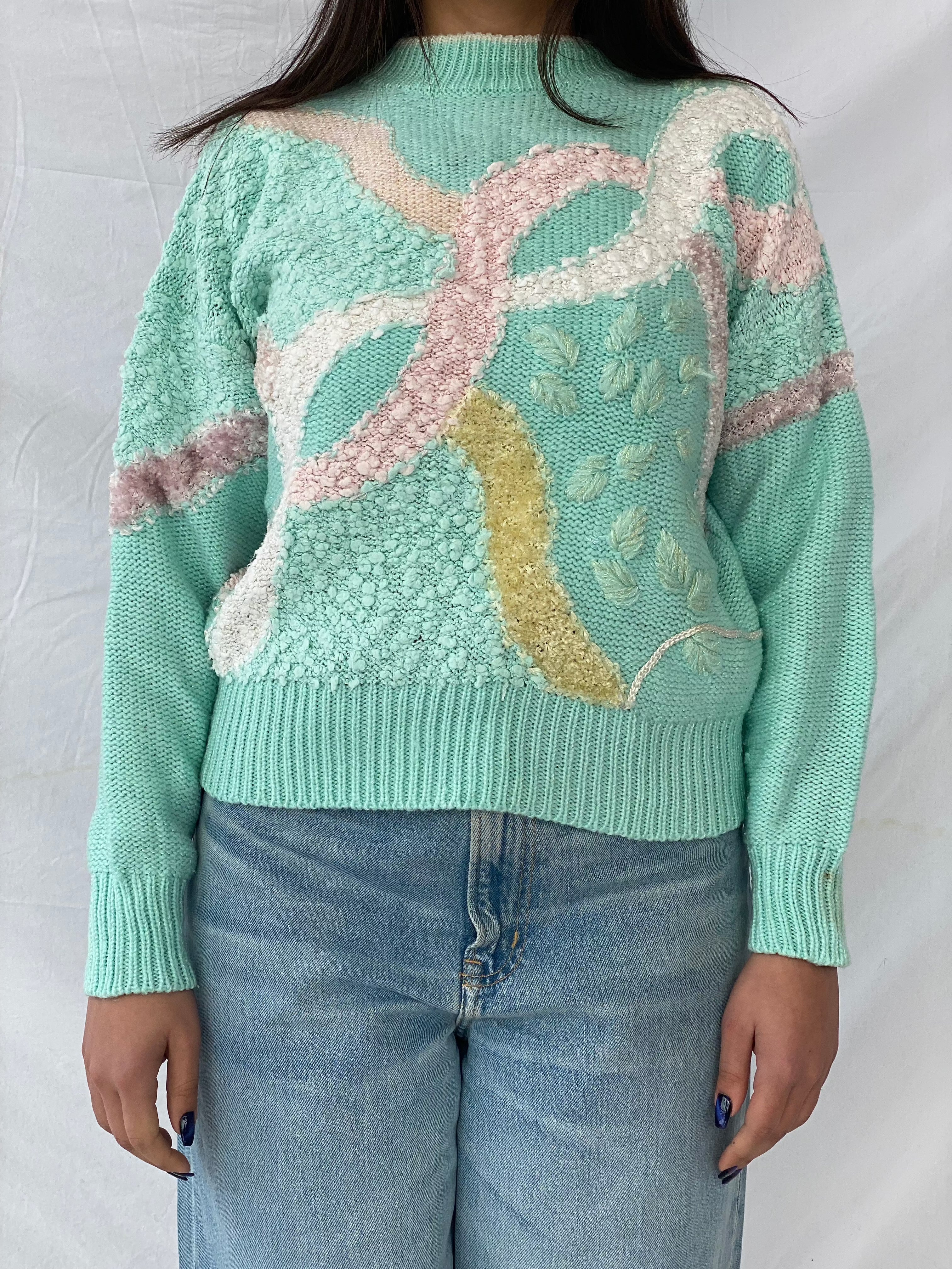 Vintage Jaclyn Smith Pastel Crewneck Sweater - Balagan Vintage Sweater 80s, 90s, knitted sweater, pastel, printed sweater, sweater