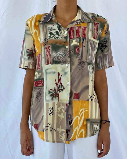 Vintage Printed Shirt - Balagan Vintage Half Sleeve Shirt 00s, cotton, crazy print, geometric print, graphic, graphic top, half sleeve shirt, Hawaiian shirt, oversized, oversized shirt, prints, shirt, summer prints, techno, techno wear, Top, unisex shirts, vintage, vintage prints, women, women shirt, Y2K