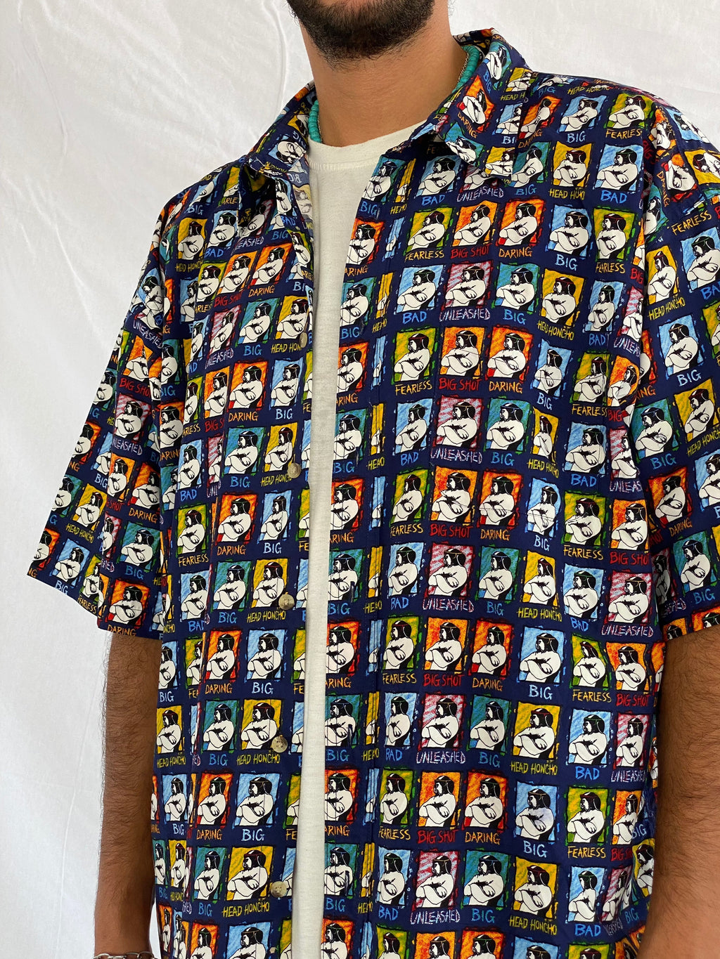 Vintage Big Dogs Half Sleeve Shirt - Balagan Vintage Half Sleeve Shirt 00s, 90s, bigdogs, crazy print, half sleeve shirt, outerwear, oversized, oversized shirt, printed shirt, prints, shirt, shirts, summer, summer prints, techno, techno wear, unisex, unisex shirts, vintage, vintage prints, women, women shirt, Y2K