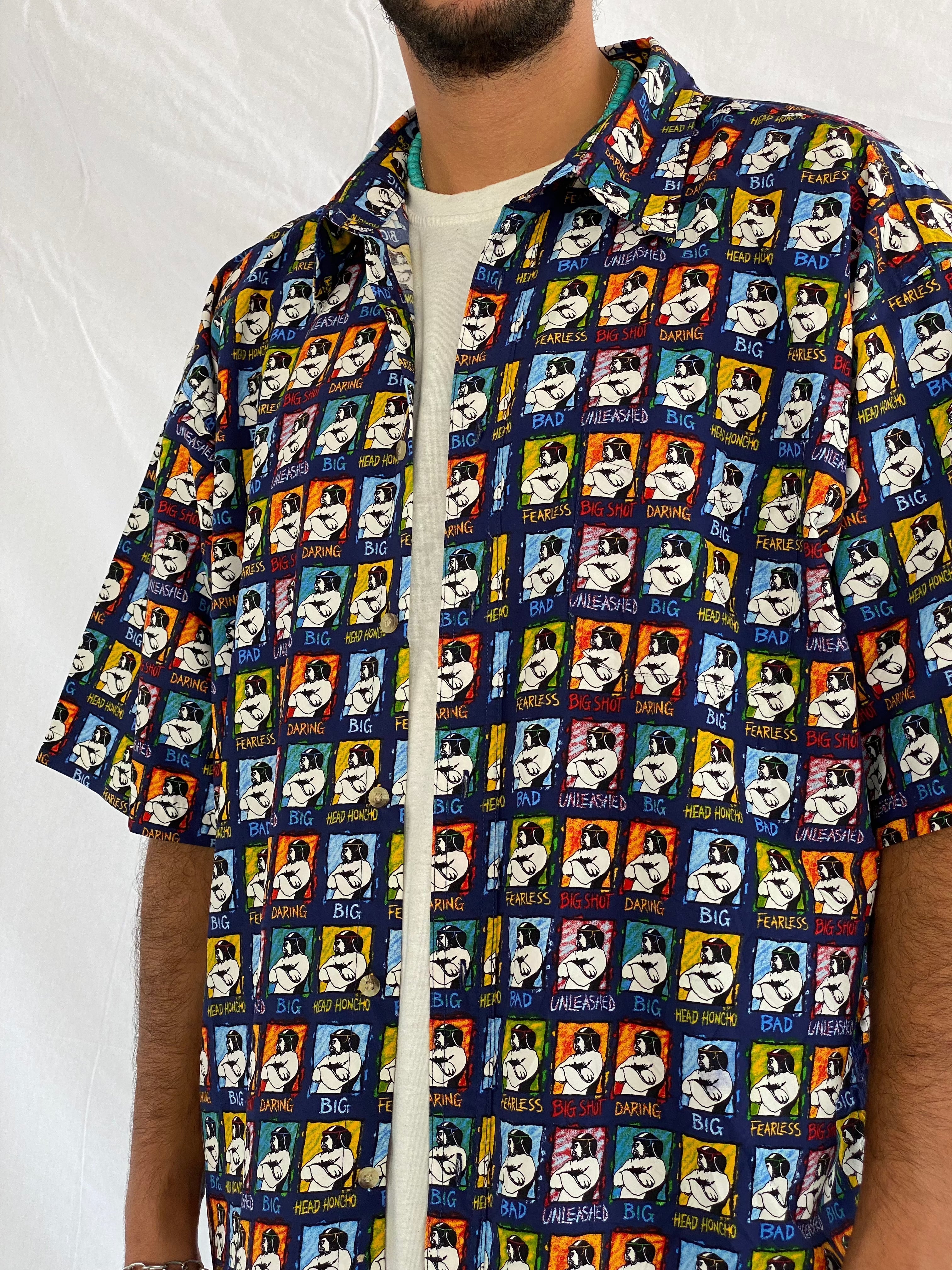 Vintage Big Dogs Half Sleeve Shirt - Balagan Vintage Half Sleeve Shirt 00s, 90s, bigdogs, crazy print, half sleeve shirt, outerwear, oversized, oversized shirt, printed shirt, prints, shirt, shirts, summer, summer prints, techno, techno wear, unisex, unisex shirts, vintage, vintage prints, women, women shirt, Y2K